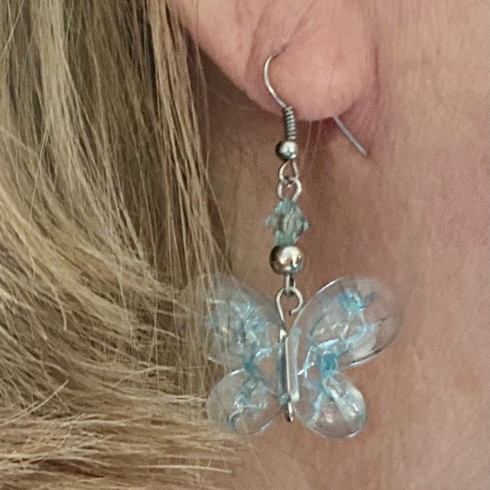 Aqua & Silver Butterfly Earrings
